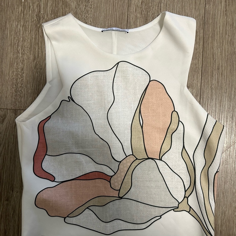 Zara Cream Floral Sleeveless Blouse